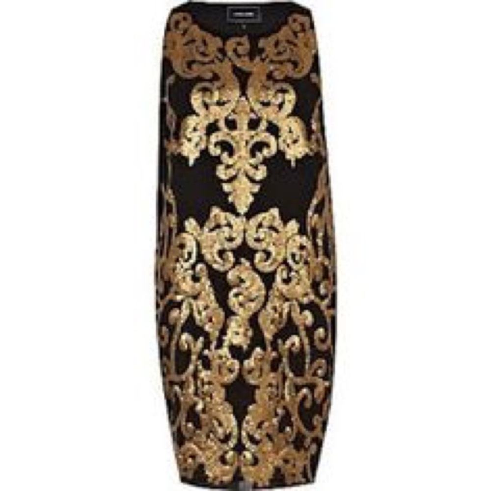 river island black gold baroque sequin shift dress
